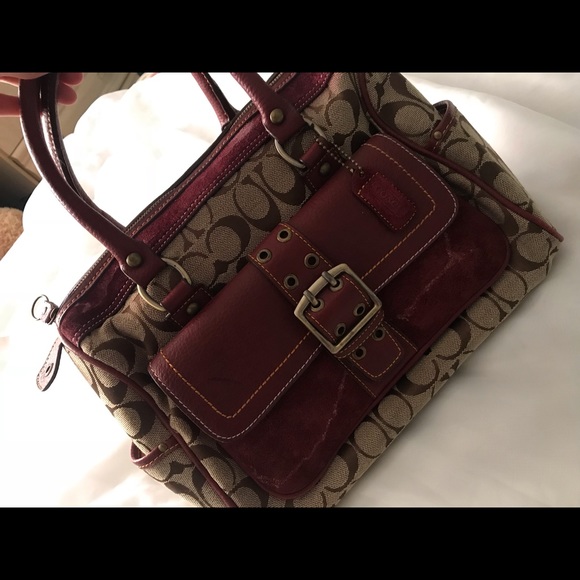 MCoach Suede Burgundy & Brown Handbag - Picture 1 of 8